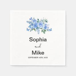 Guardanapo De Papel Blue Watercolour Floral and Butterflies Wedding