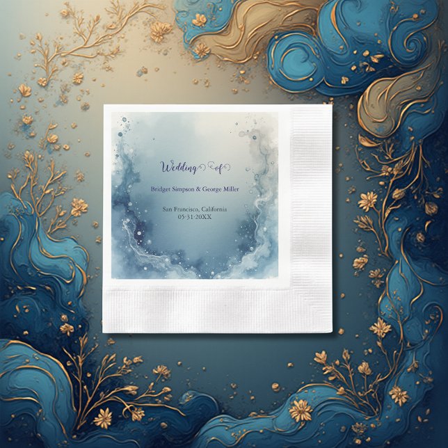 Guardanapo De Papel blue white Dreamy coastal marble ink wedding (Criador carregado)