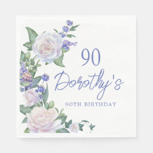 Guardanapo De Papel Blue White Rose Floral 90 Birthday