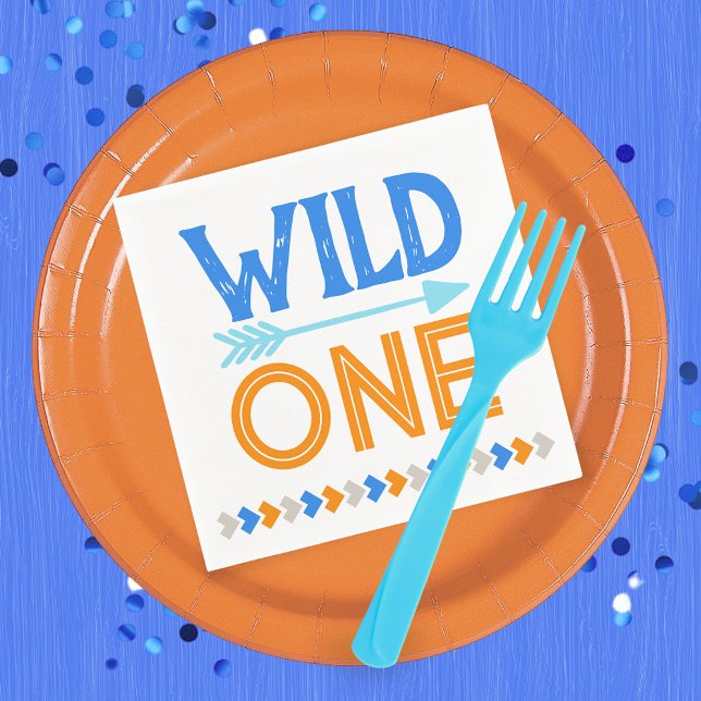 Guardanapo De Papel Blue Wild One First Birthday Paper Napkins (Wild One 1st Birthday Party Napkins in Royal Blue, Baby Blue and Orange)