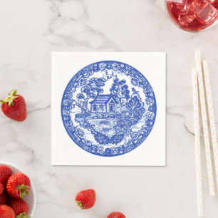 Guardanapo De Papel Blue Willow Lucky Cat Koi Bird Asian Temple Garden