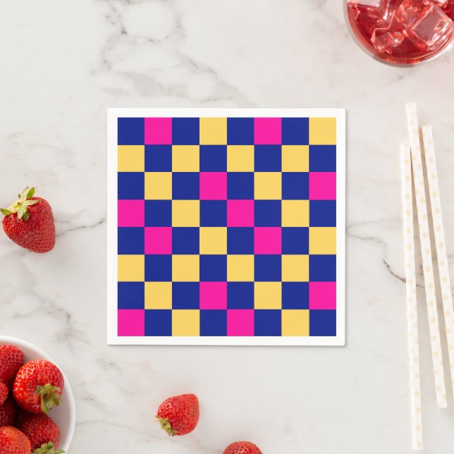 Guardanapo De Papel Blue Yellow Pink Checkered Pattern Design  (Insitu)