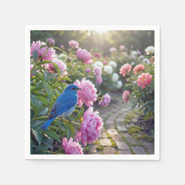 Guardanapo De Papel Bluebird On a Pink Peony (Frente)