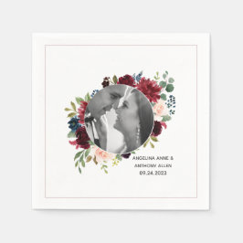 Guardanapo De Papel Blush Burgundy Foto Floral Moderno Casamento Napki