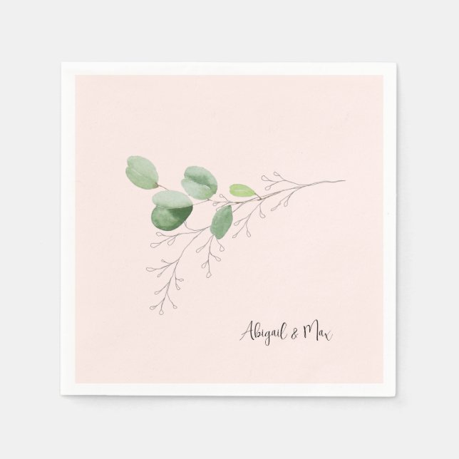 Guardanapo De Papel Blush de Folhagem de Aquarela (Frente)