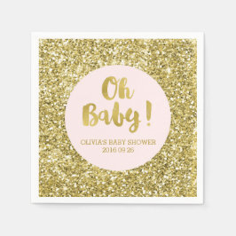 Guardanapo De Papel Blush Dourado Glitter Confetti Oh Chá de fraldas B