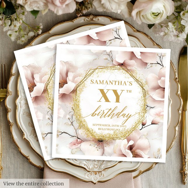 Guardanapo De Papel Blush Elegant Birthday Napkins Personalizado (Blush Gold Elegant Birthday Napkins Personalized)