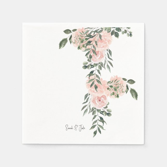 Guardanapo De Papel Blush Floral Água-marinha Branco Coquetel de Casam (Frente)