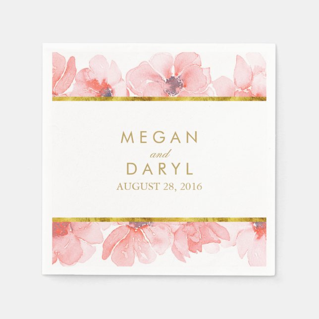 Guardanapo De Papel Blush Floral Dourado Frame Weding (Frente)