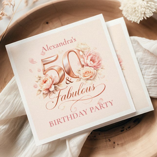 Guardanapo De Papel Blush Floral Elegant 50th Birthday (Criador carregado)