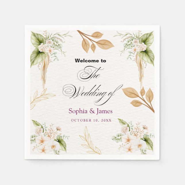 Guardanapo De Papel Blush Floral Gold Geometric wedding (Frente)