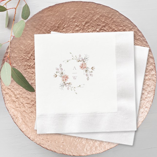 Guardanapo De Papel Blush Floral Monogram Wedding Napkins (Criador carregado)