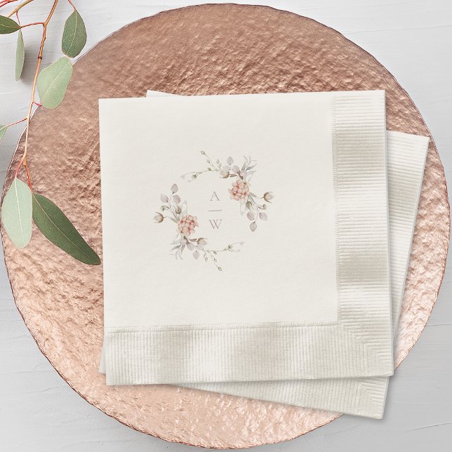 Guardanapo De Papel Blush Floral Monogram Wedding Napkins (Criador carregado)