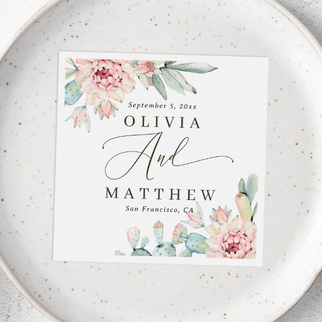 Guardanapo De Papel Blush Floral Succulent Wedding | Botânica do Deser (Criador carregado)