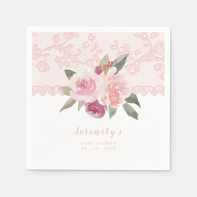 Guardanapo De Papel blush floral vintage lace chá de fraldas (Frente)