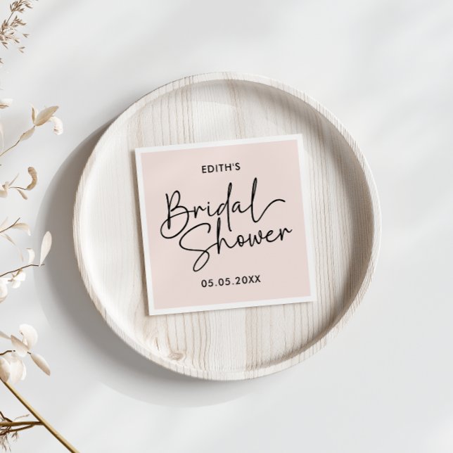 Guardanapo De Papel Blush Moderno Manuscrito para Chá de Noiva (Modern Handwritten signture like Script bridal shower)
