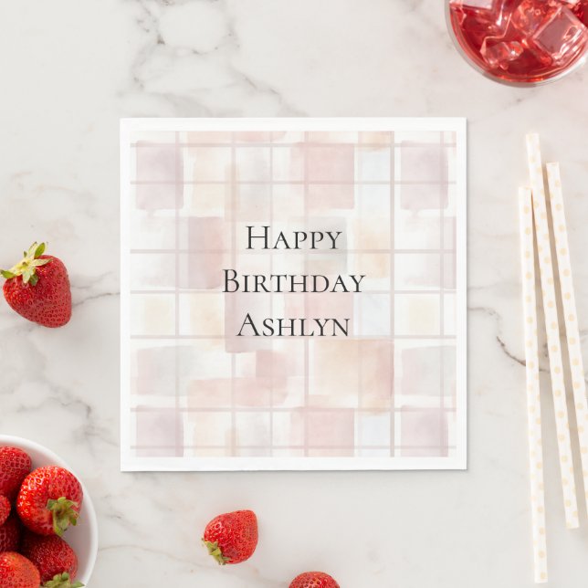 Guardanapo De Papel Blush Peach Squares Birthday (Insitu)