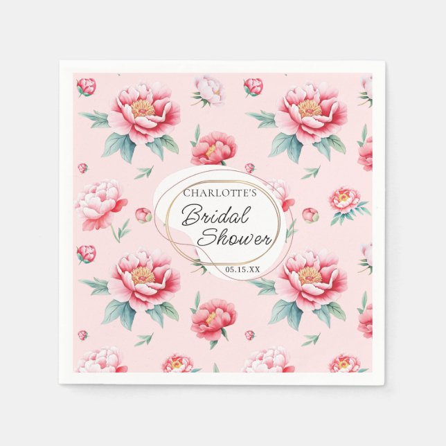 Guardanapo De Papel Blush Peony Nome Personalizado Napkins (Frente)
