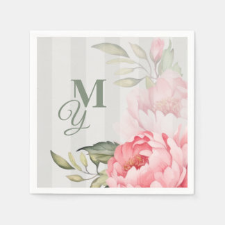 Guardanapo De Papel Blush Peony Wedding Monogram | Chic Floral Paper