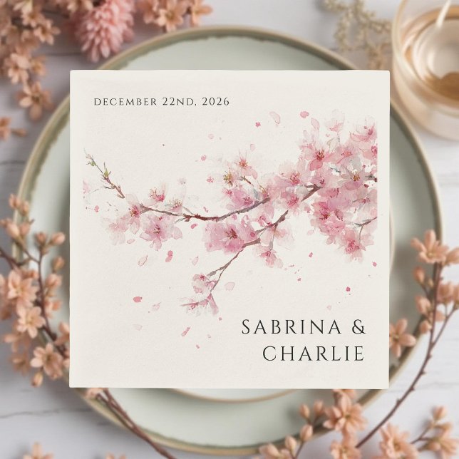 Guardanapo De Papel Blush Pink Cherry Blossom Elegant Floral Wedding (Criador carregado)