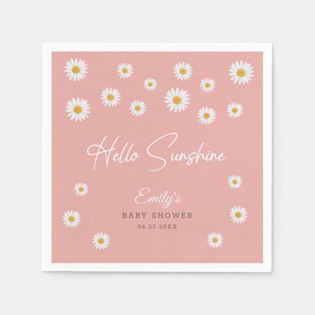 Guardanapo De Papel Blush Pink Daisy Hello Sunshine Baby Shower Paper (Frente)