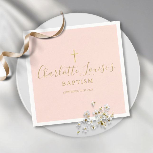 Guardanapo De Papel Blush Pink Dourado Signature Baptism Christening N (Criador carregado)
