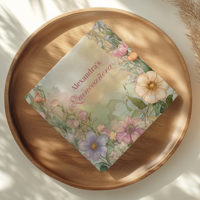 Guardanapo De Papel Blush Pink Floral Quinceanera Celebration (Criador carregado)