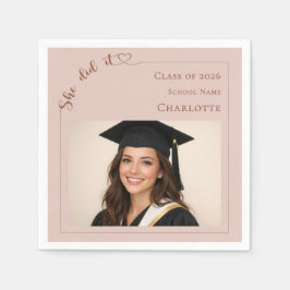 Guardanapo De Papel Blush pink photo She did it Graduation Party