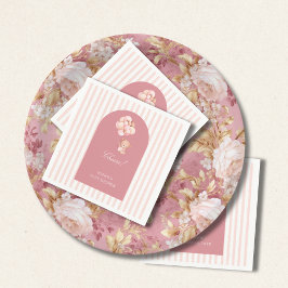 Guardanapo De Papel Blush pink stripes, teddy bear balloon