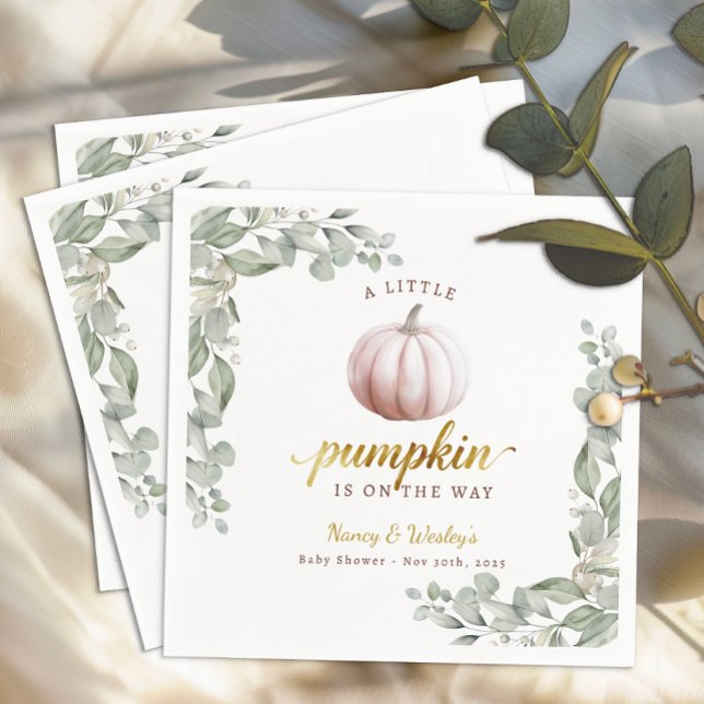 Guardanapo De Papel Blush Pumpkin Fall Baby Shower Paper Napkins (Little Pumpkin Baby Shower Napkins)