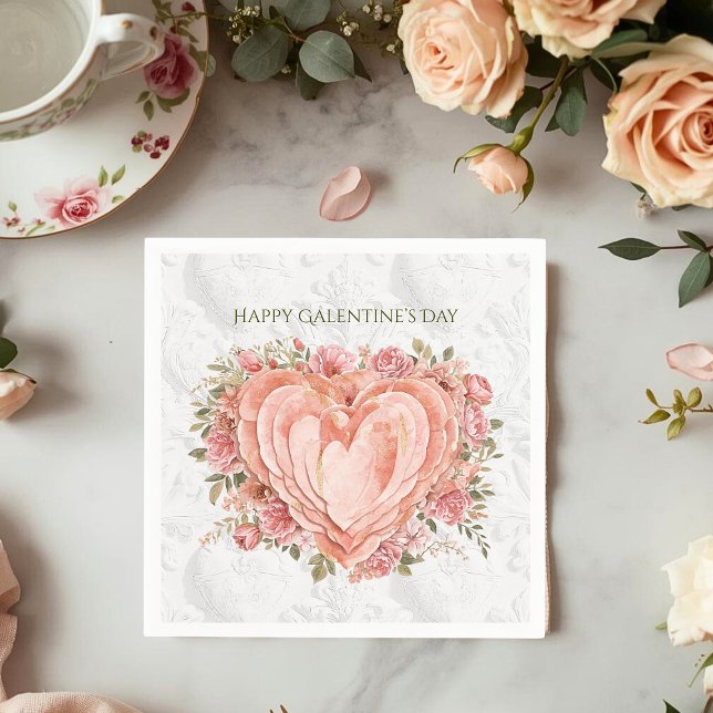 Guardanapo De Papel Blush Rococo Floral Heart Galentine Garden Elegant (Criador carregado)