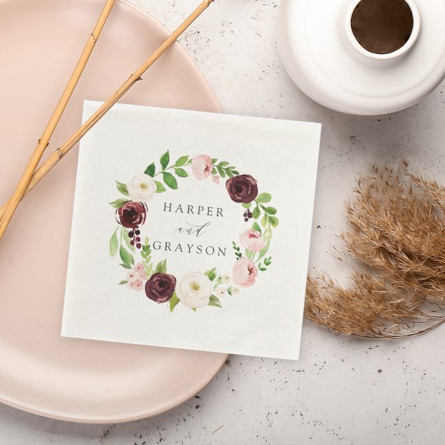 Guardanapo De Papel Blush Romance | Floral Wreath Wedding (Criador carregado)