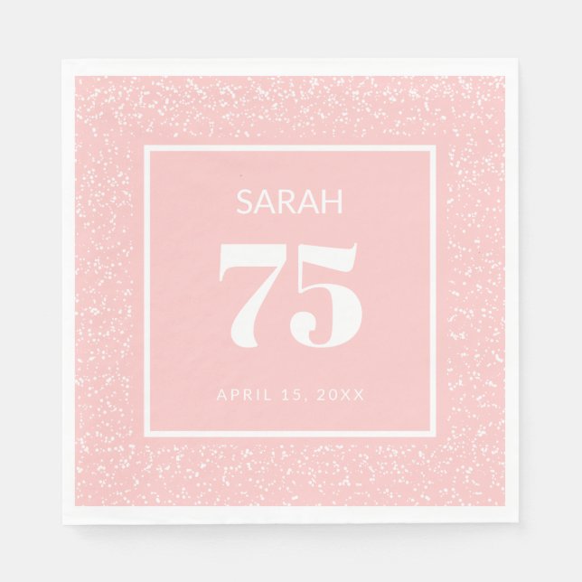 Guardanapo De Papel Blush Rosa Branco Stardust Glitter 75º Aniversário (Frente)