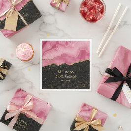 Guardanapo De Papel Blush Rosa Dourado Brilho Abstrato Aquarela Mármor