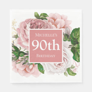 Guardanapo De Papel Blush Rosa Floral Vintage Vegetação 90º Aniversári
