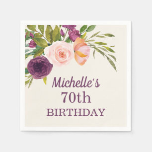 Guardanapo De Papel Blush Roxo Rosa Floral Creme Aniversário de 70 ano