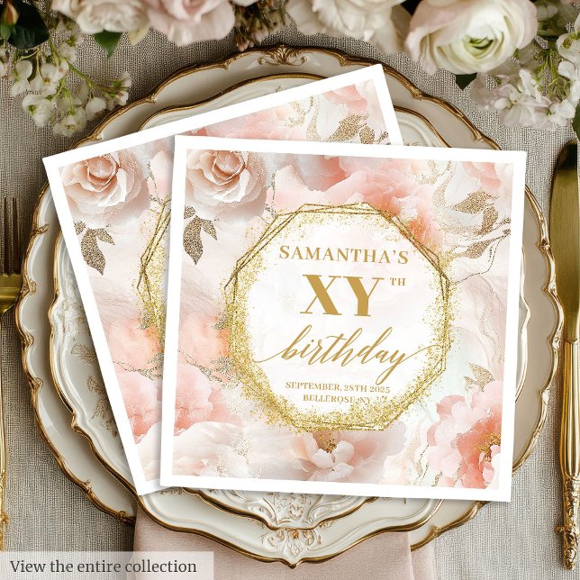 Guardanapo De Papel Blush Watercolor 80 Aniversário Napkins Personaliz (Blush Watercolor 80 Birthday Napkins Personalized)