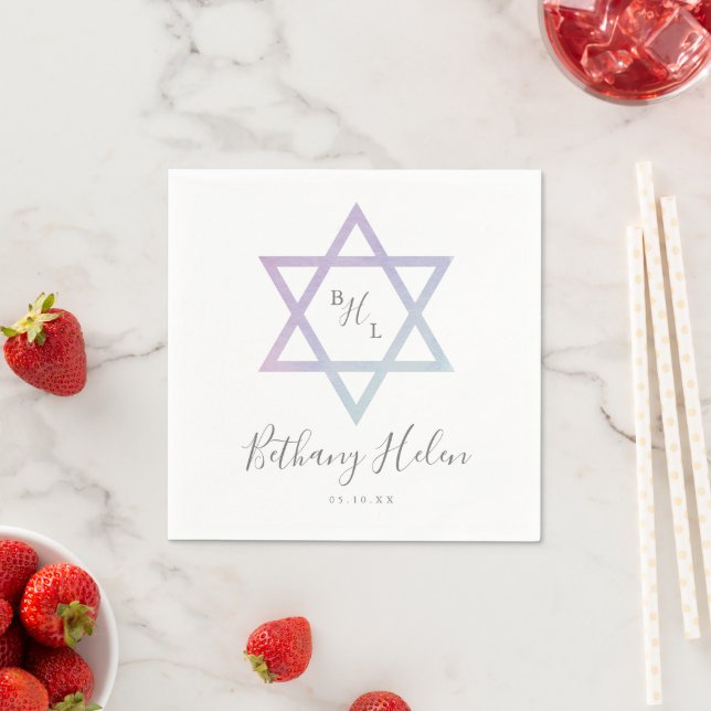 Guardanapo De Papel B'nai Mitzvah Estrela de Davi em Aquarela Ombre Mo (Insitu)