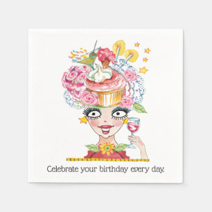 Guardanapo De Papel Bobo Birthday Babe Cupcake Cocktail