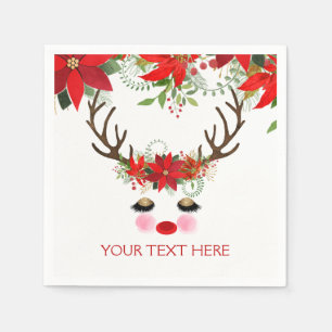 Guardanapo De Papel Bochechas Rosadas Olhos Dourados Rena Floral Festa