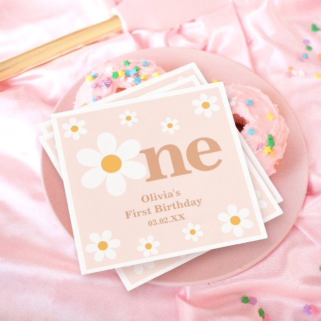 Guardanapo De Papel Bohemian Dusty Pink One Daisy primeiro aniversario (Criador carregado)
