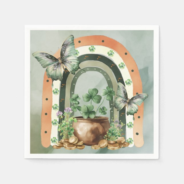 Guardanapo De Papel Bohemian Green Watercolor Rainbow Illustration (Frente)