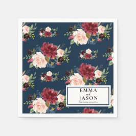 Guardanapo De Papel Bohemian Marinho Floral Burgundy Casamento Napkins