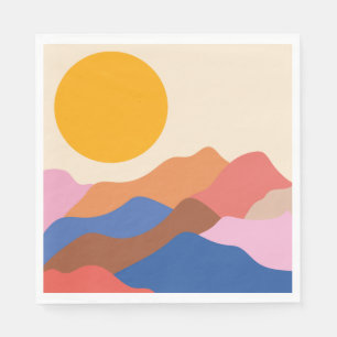 Guardanapo De Papel Boho Aestético Abstrato Paisagem Montanha Azul