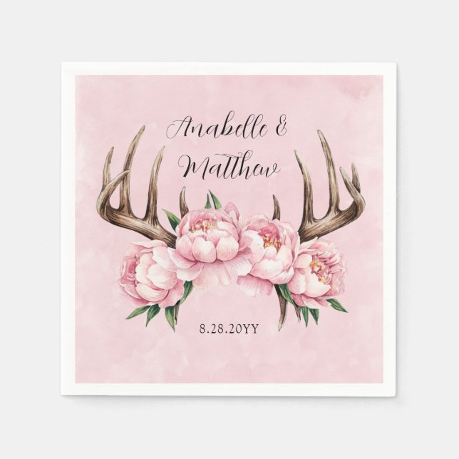 Guardanapo De Papel Boho Antler com Casamento de Peões Rosa (Frente)