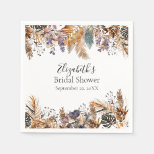 Guardanapo De Papel Boho Azul Marrom Botânico Folhas de Palmeira Grama