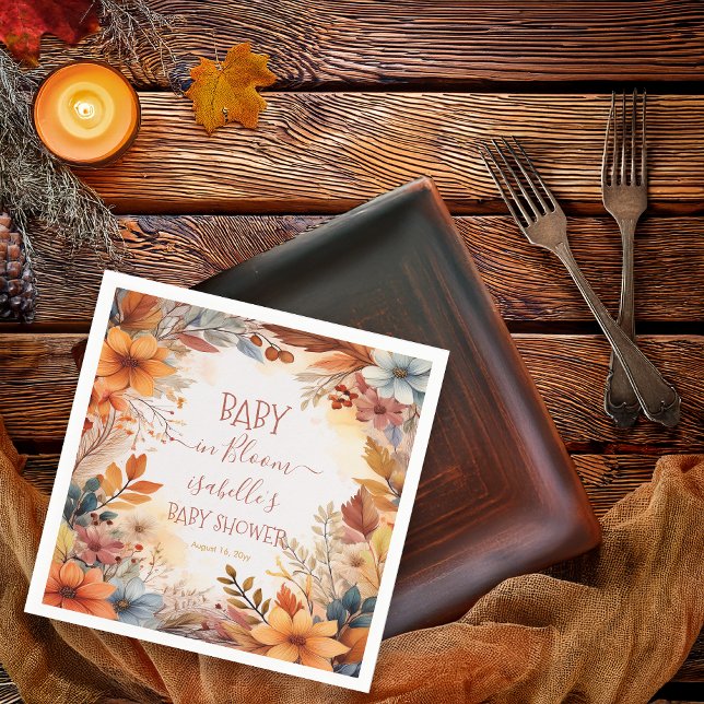 Guardanapo De Papel Boho Baby in Bloom Fall Floral Frame Baby Shower (Boho Baby in Bloom Fall | Autumn Floral Frame Baby Shower Napkins)