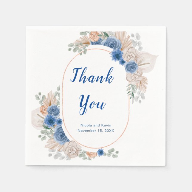 Guardanapo De Papel Boho Blue Pampas Grass Weding (Frente)