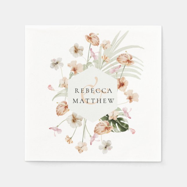 Guardanapo De Papel Boho Blush Floral Casamento Verde (Frente)