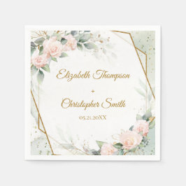 Guardanapo De Papel Boho blush floral e ouro e casamento de eucalipto